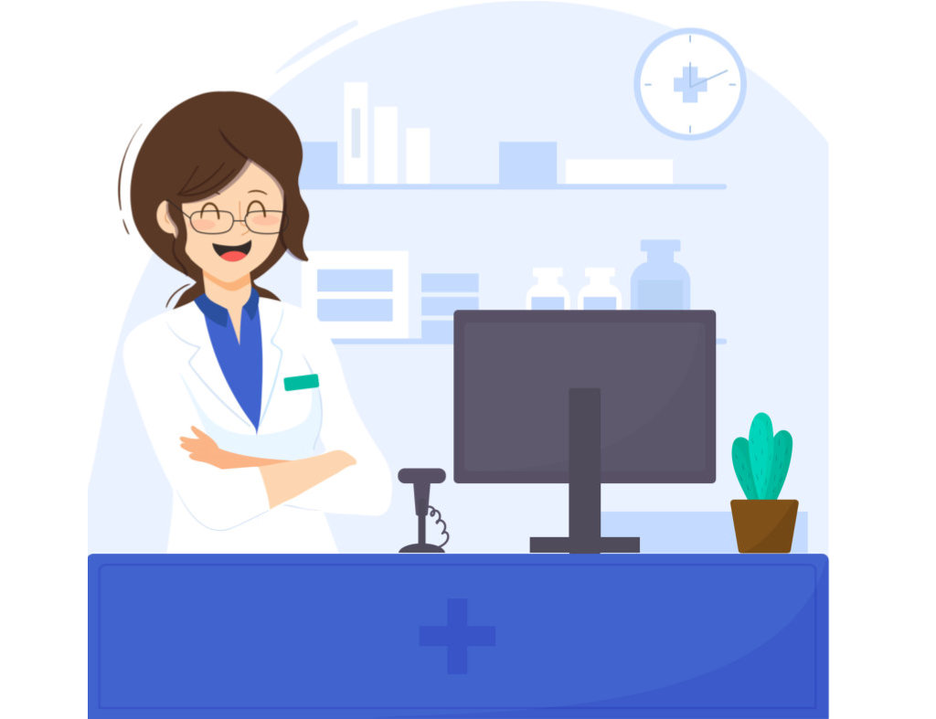 vector image of pharmacist in a computer